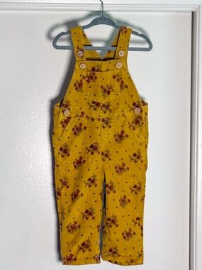 Wild Wawa Mustard Floral Overalls ✿ 18–24 Months